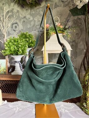 J. Crew Women's Green Suede Shoulder Bag Purse
